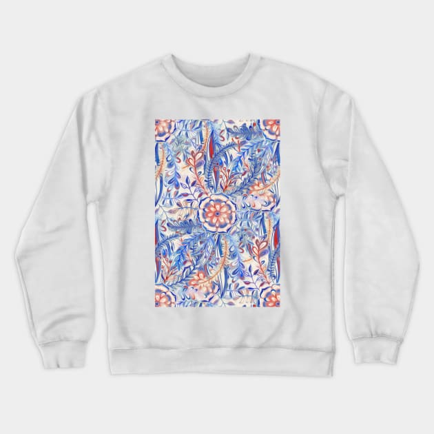 Boho Flower Burst in Red and Blue Crewneck Sweatshirt by micklyn